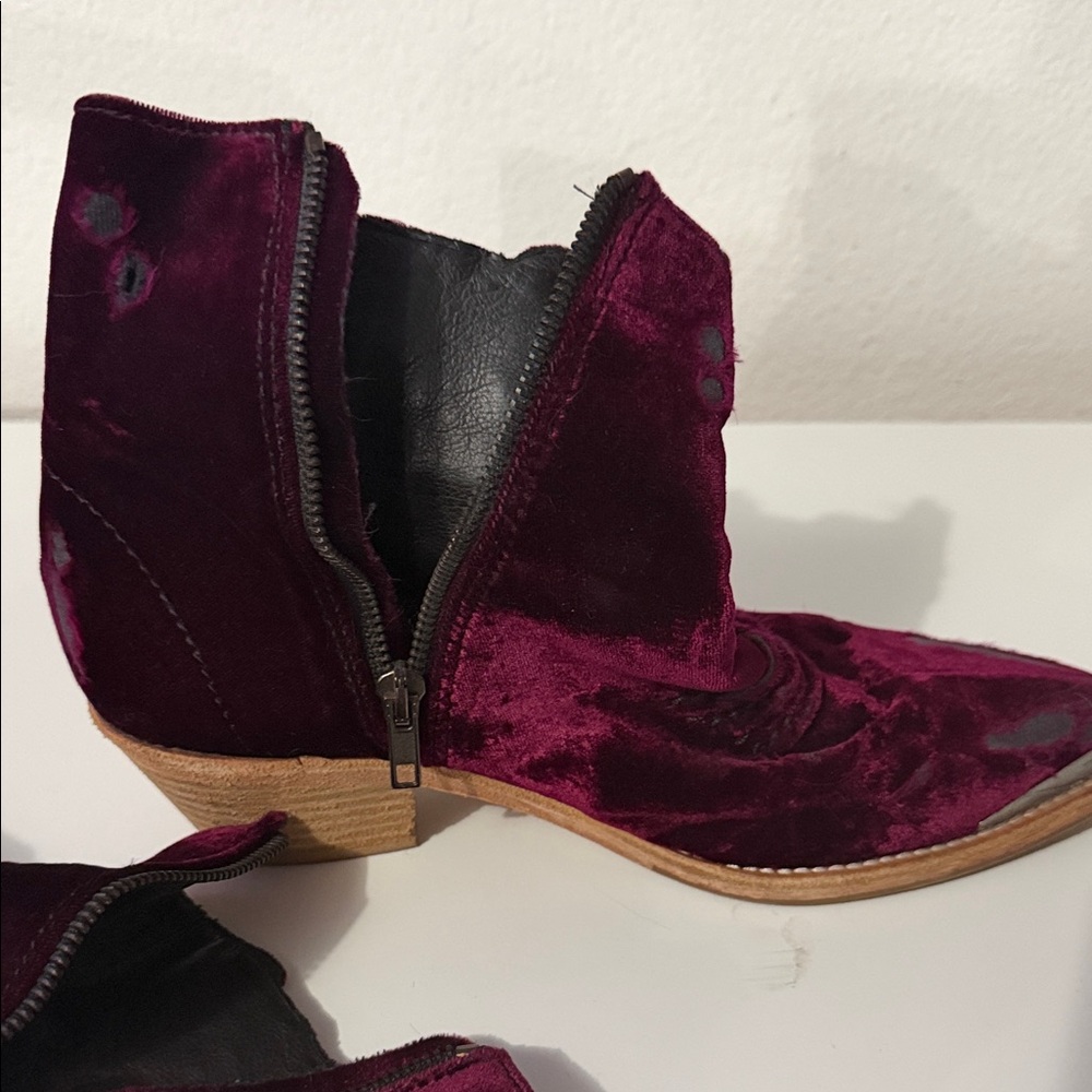 Free People Burgundy Velvet Ankle Booties - Picture 5 of 9
